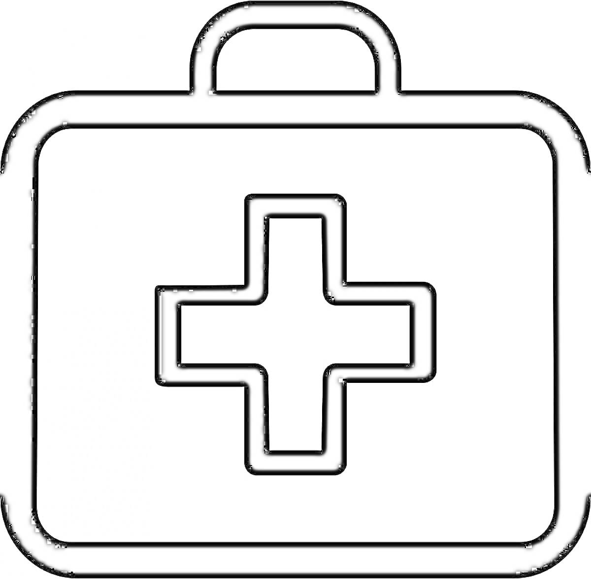 На раскраске изображено: Аптечка, Медицина, Медицинский крест, Здоровье, Первая помощь, Крест, Сумка