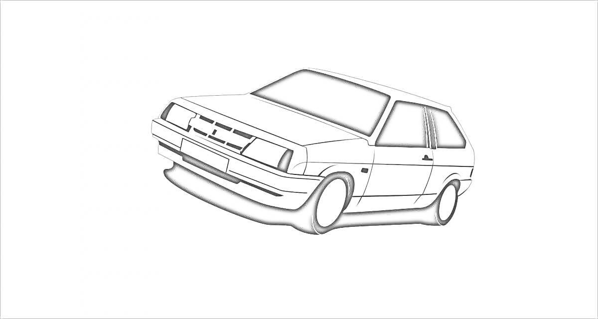 Раскраска Автомобиль ВАЗ-2109 с затемненными окнами и передними фарами на белом фоне