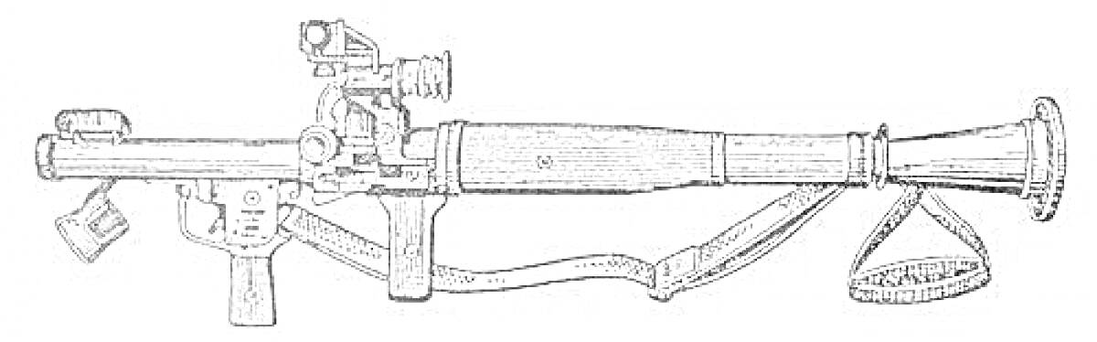 На раскраске изображено: Гранатомет, Оружие, Прицел, Крепление, Ремень