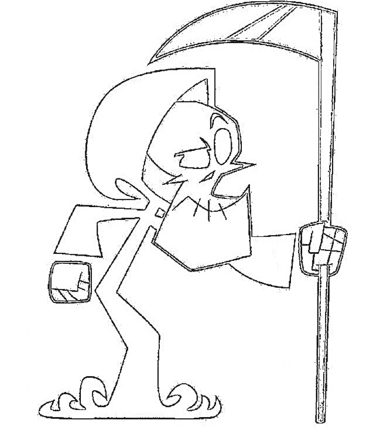 На раскраске изображено: Скелет, Коса, Капюшон