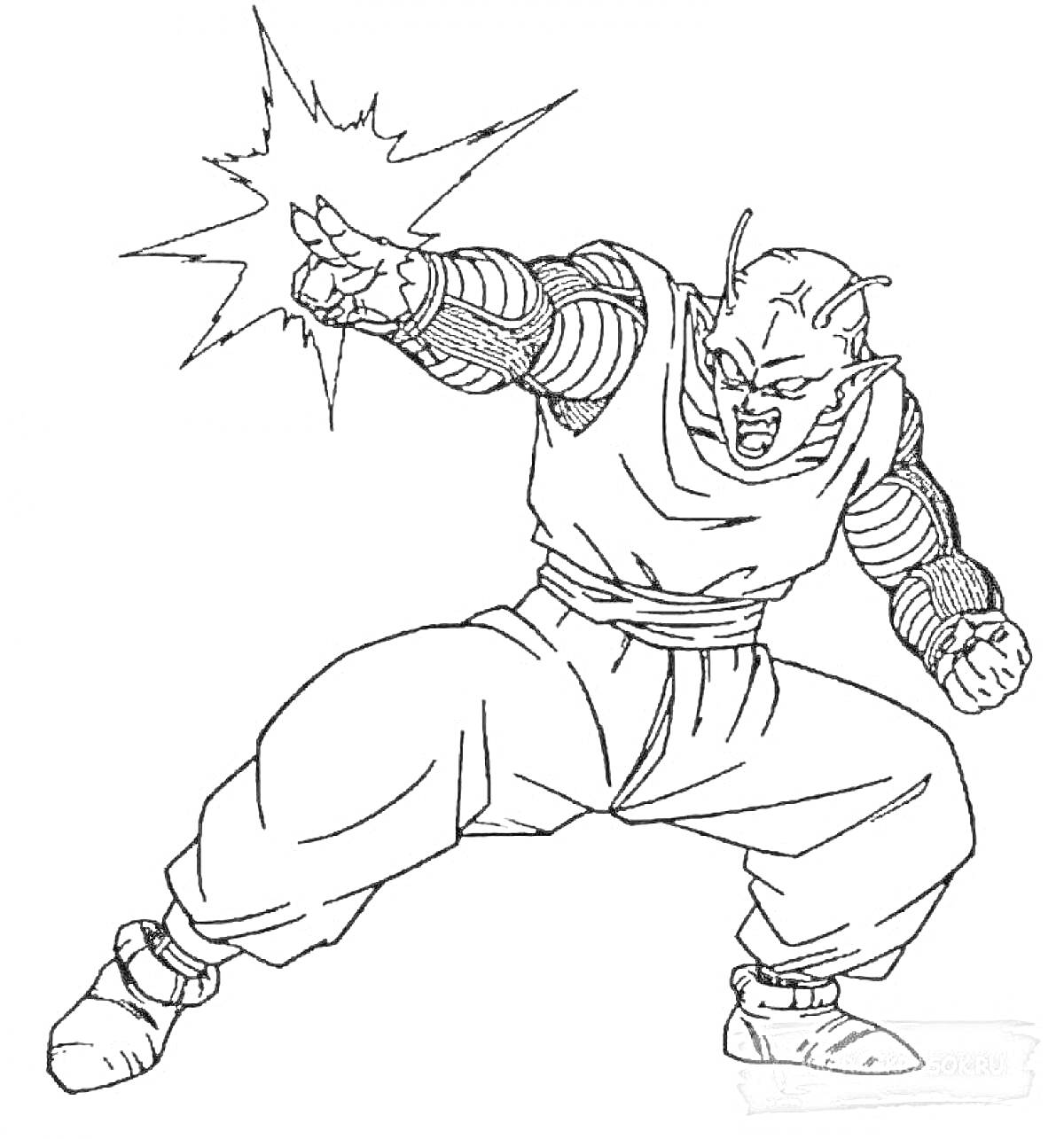 Раскраска Герой Гуджитсу в боевой позе со взрывом энергии из пальцев