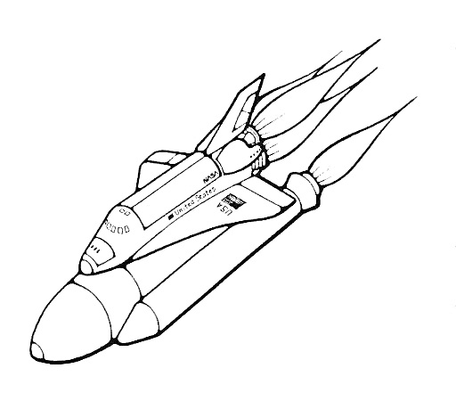 Раскраска Космический корабль с двумя двигателями и огнем