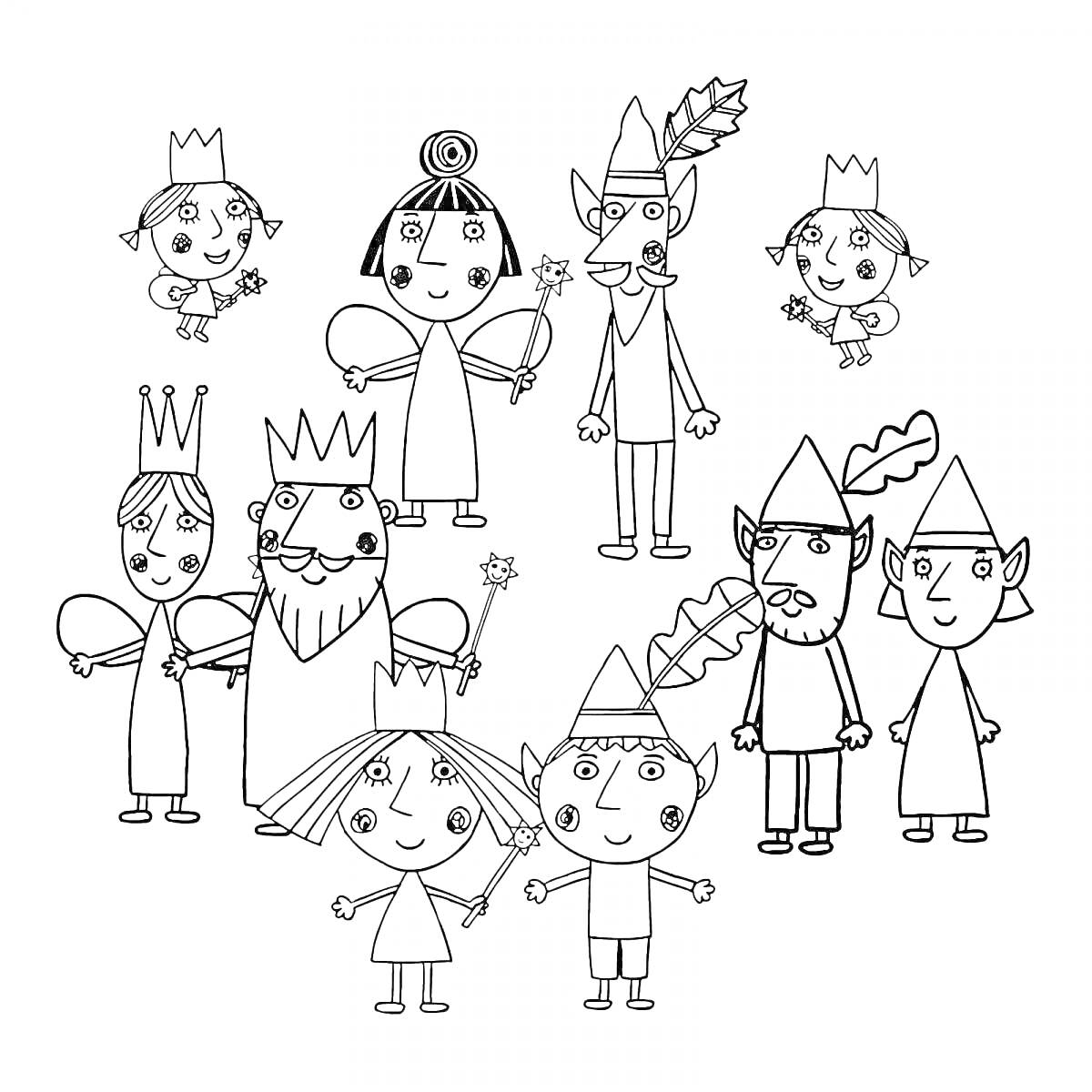 На раскраске изображено: Феи, Эльфы, Королевская семья, Творчество