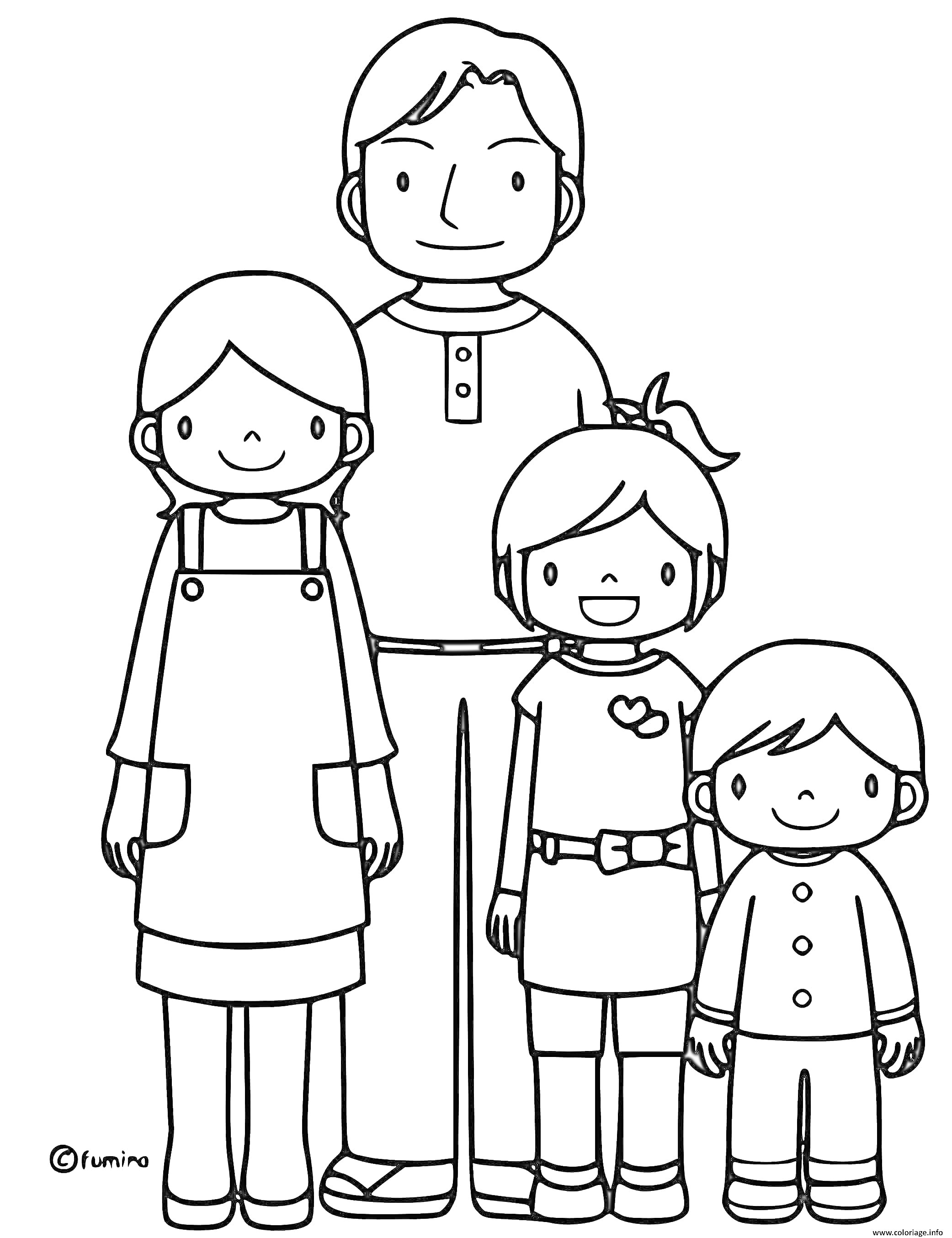 На раскраске изображено: Семья, Мама, Дочь, Сын, 5 лет, 6 лет, Родители