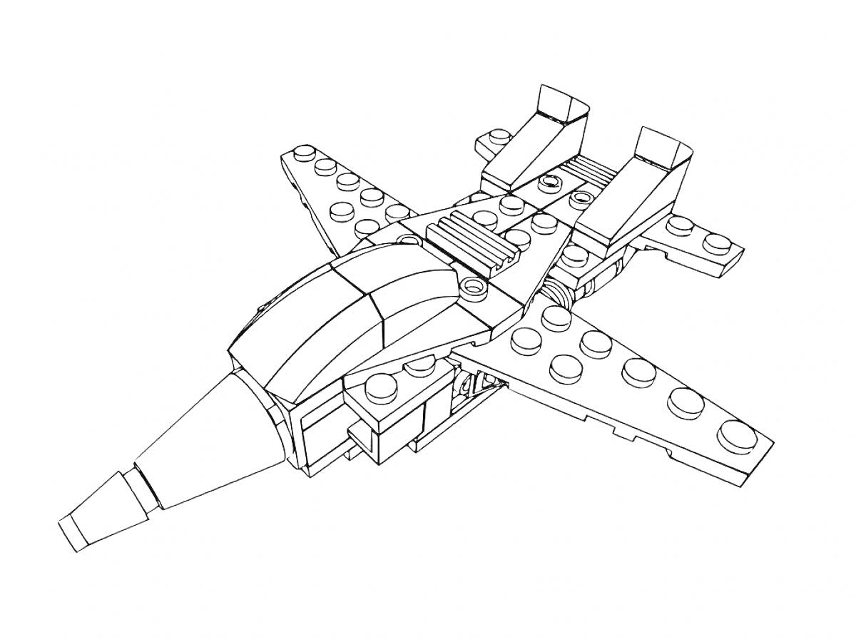 Раскраска Лего космический корабль с деталями крыльев и кабины