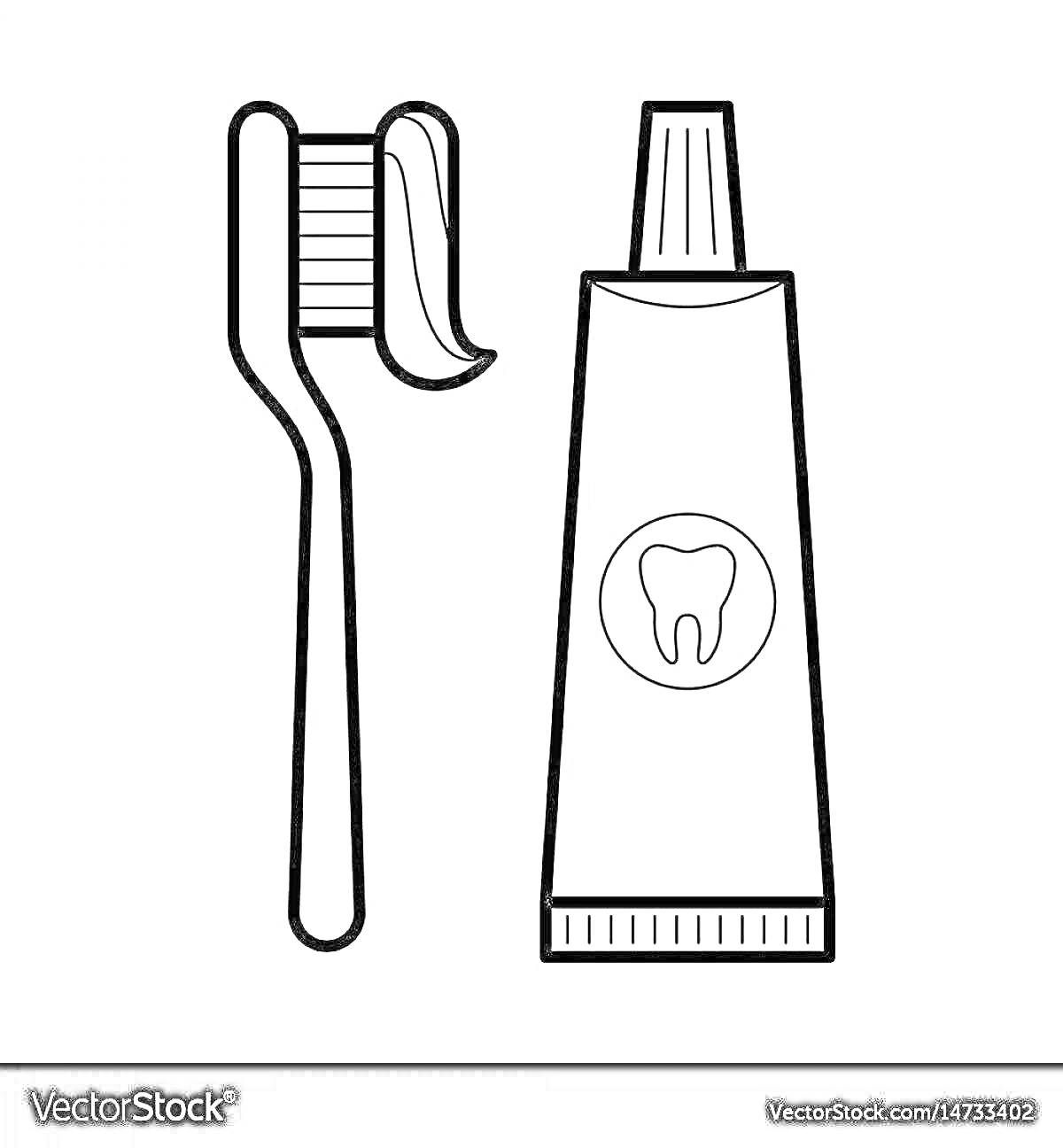 Раскраска Зубная щетка с пастой и тюбик зубной пасты