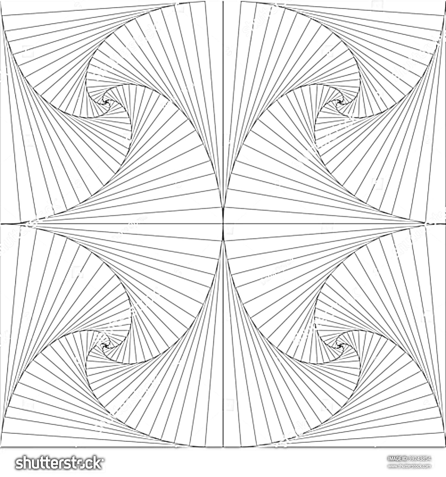 Раскраска Геометрические узоры с плавными линиями, радиальные и спиральные мотивы