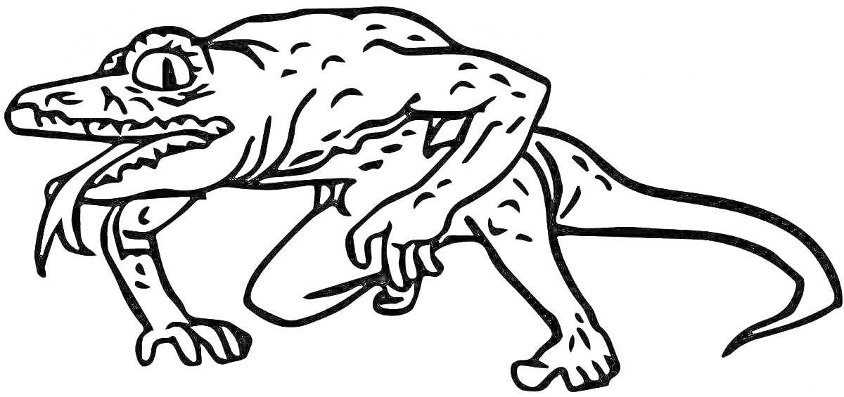 Раскраска Крупная ящерица с длинным языком и хвостом