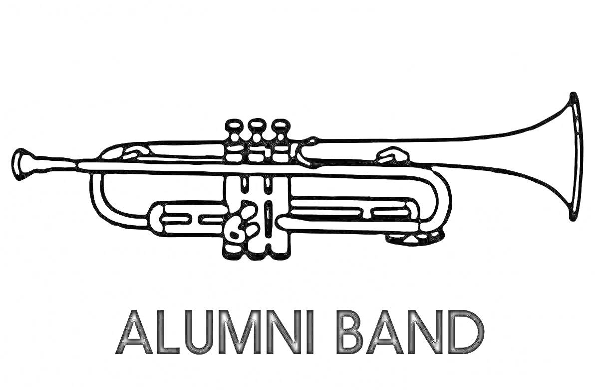 Раскраска труба с надписью ALUMNI BAND