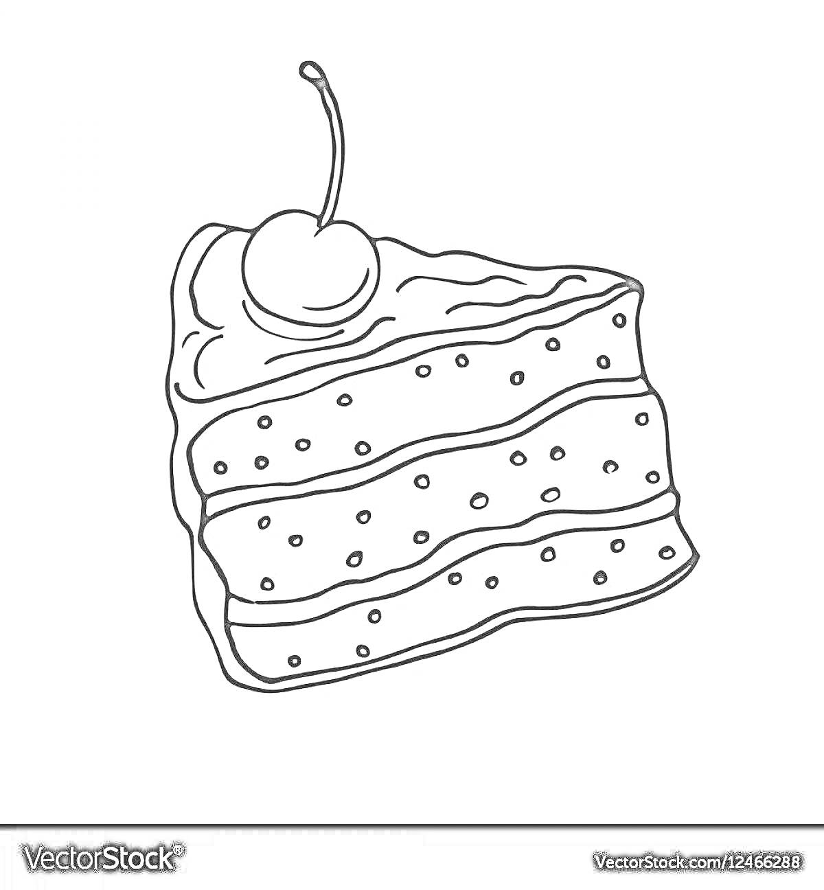 На раскраске изображено: Кусочек торта, Вишня, Еда, Кондитерские изделия