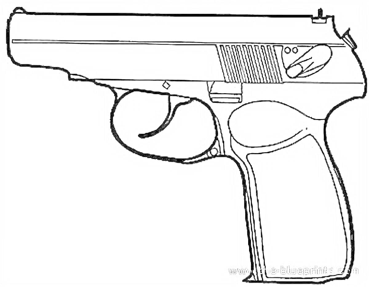 Раскраска пистолет Макарова - контурное изображение пистолета