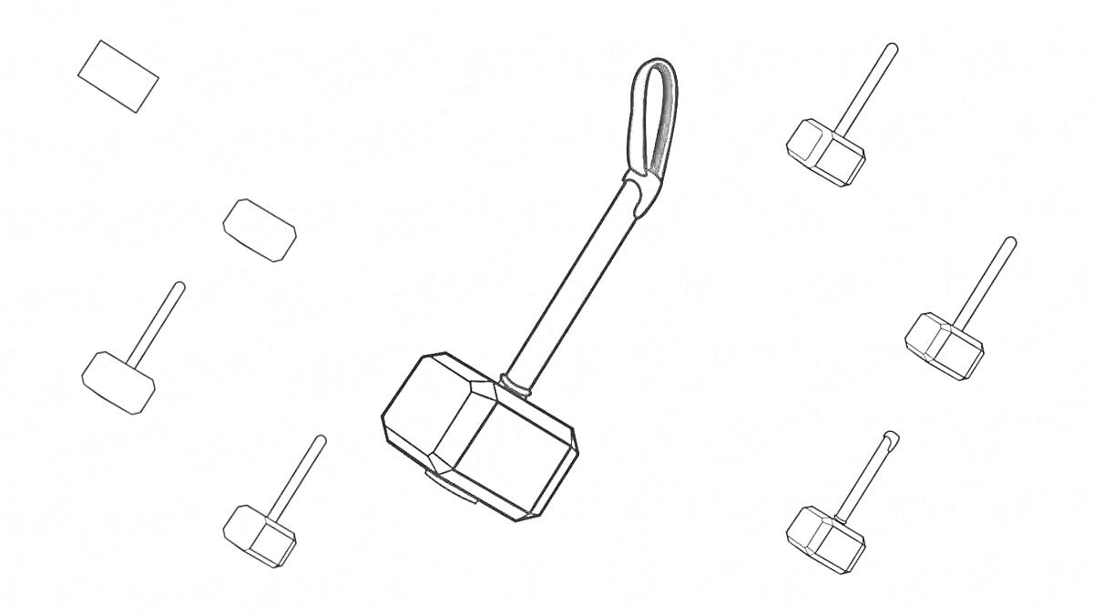Раскраска молот Тора с ремешком, окружённый маленькими молотами Тора