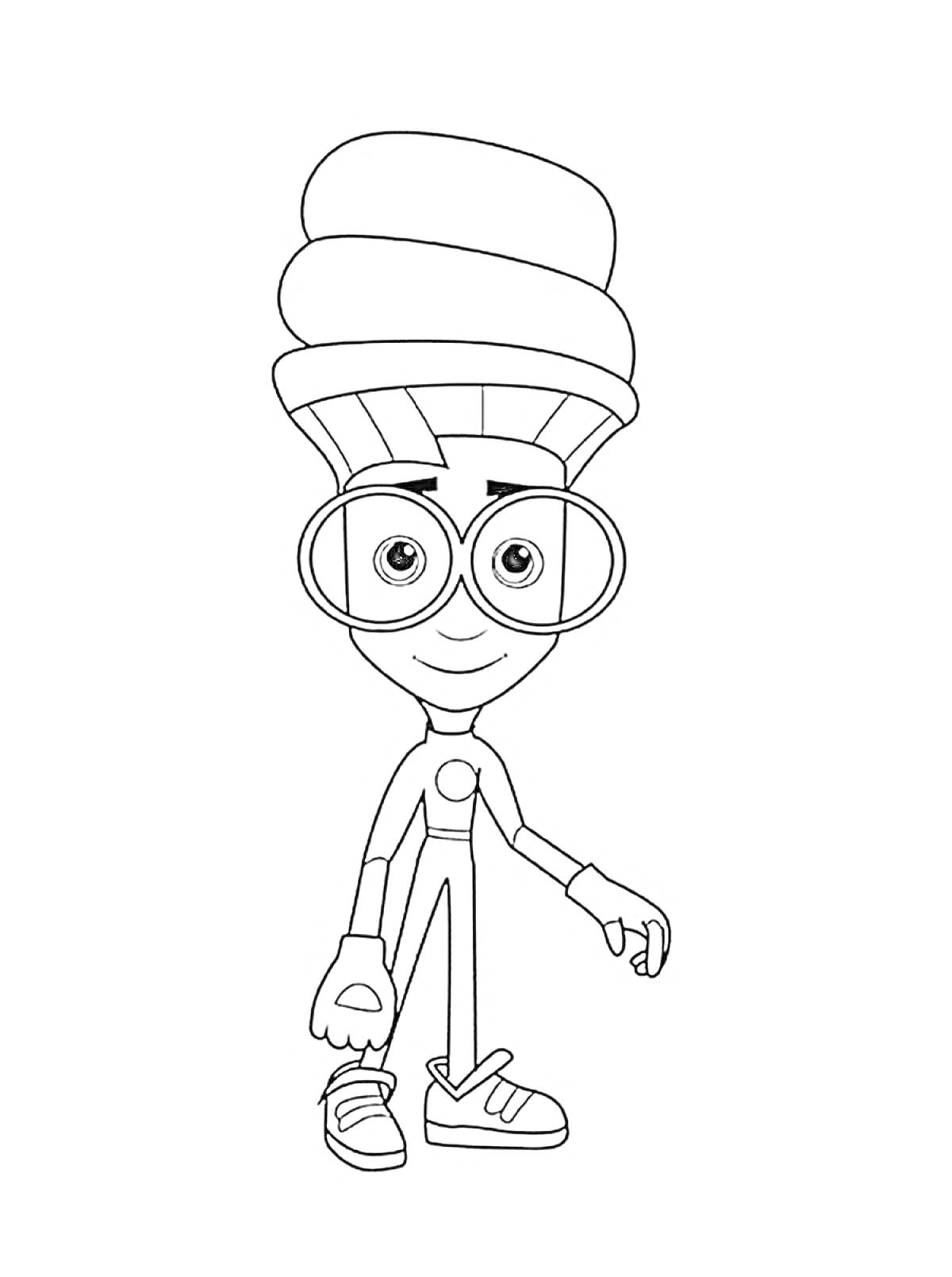Раскраска Фиксики персонаж с очками и крупной причёской