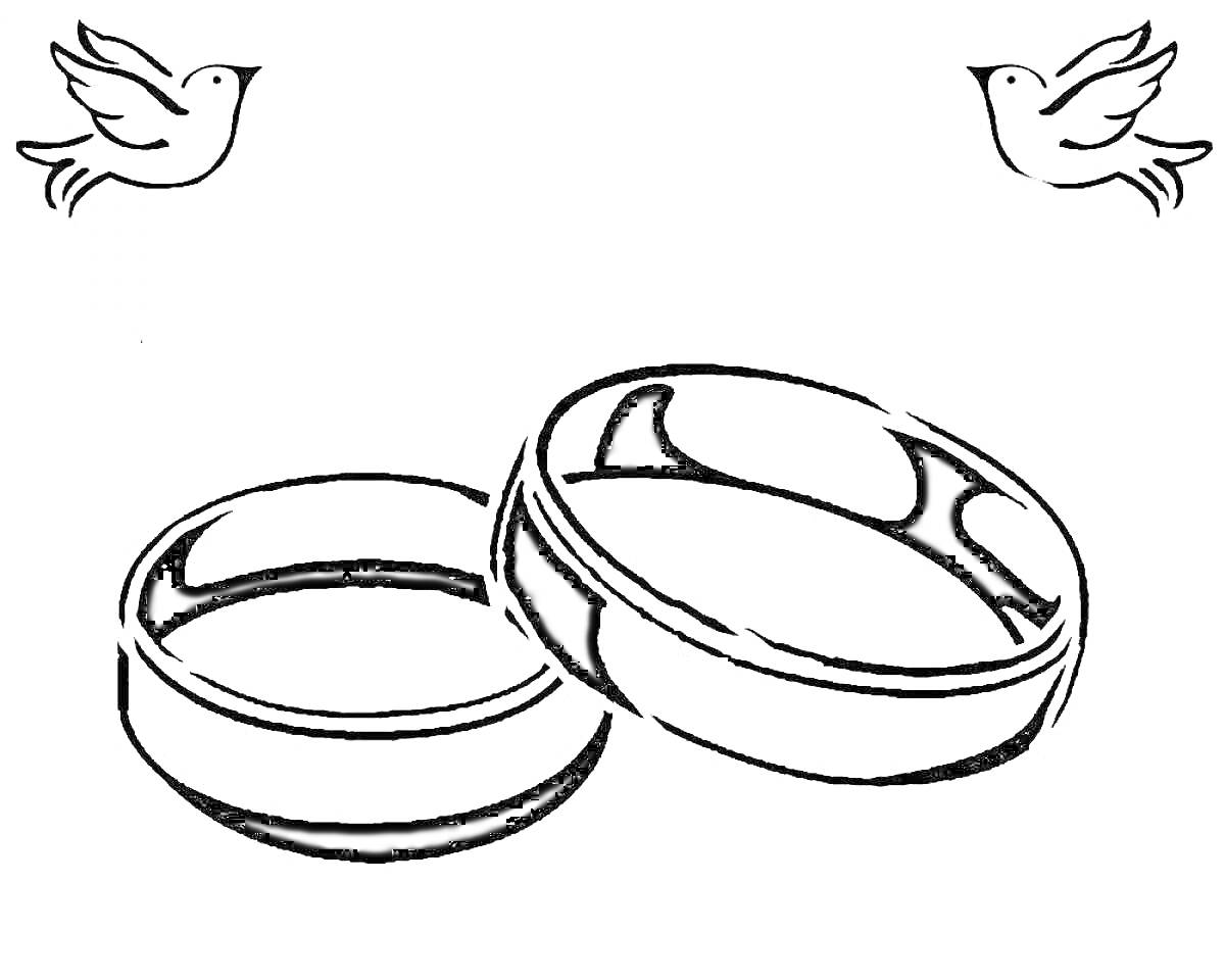 Раскраска Два обручальных кольца и две птицы