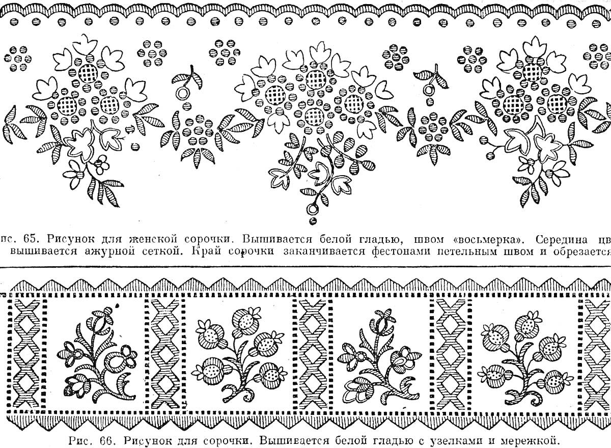 Раскраска Чёрно-белый узор рушника с вышитыми цветами, листьями и геометрическими орнаментами
