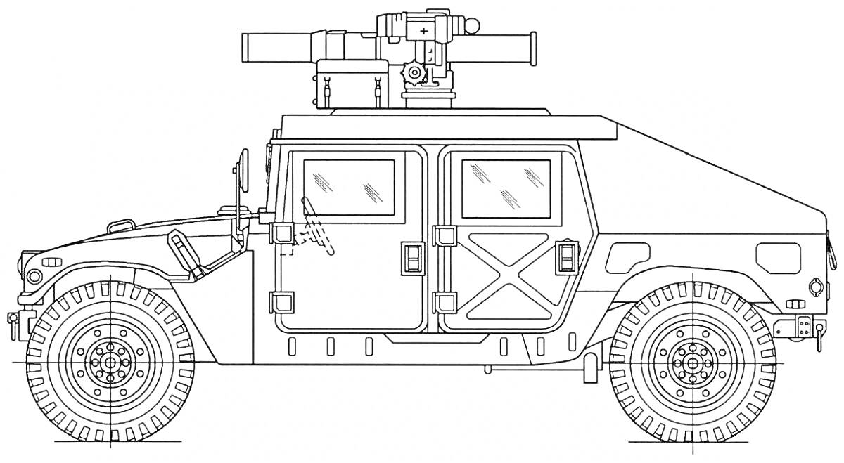 Раскраска Броневик с пушкой на крыше и большими колесами
