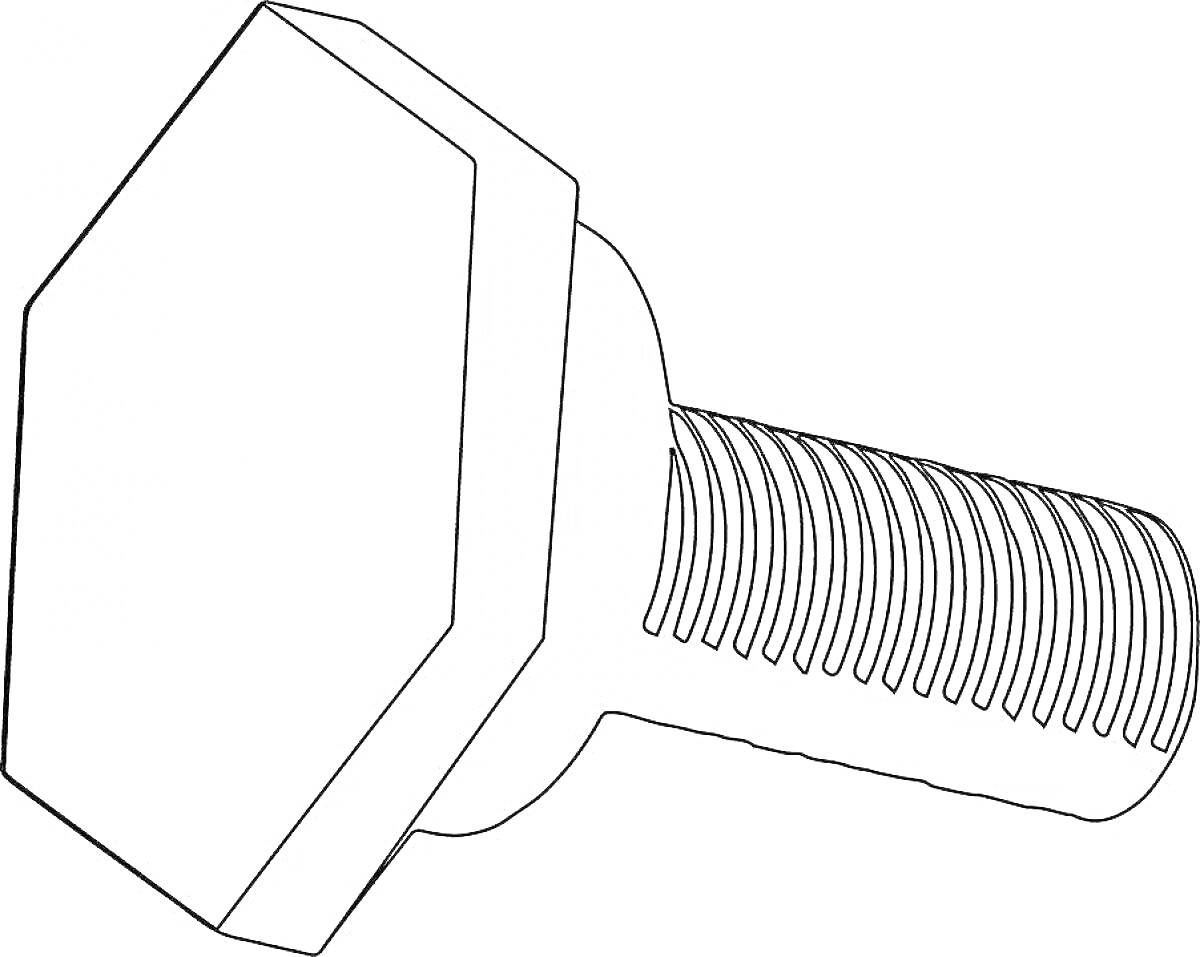 Раскраска Болт с шестигранной головкой и резьбой