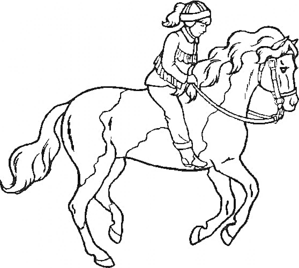 Раскраска человек верхом на лошади в спортивной одежде