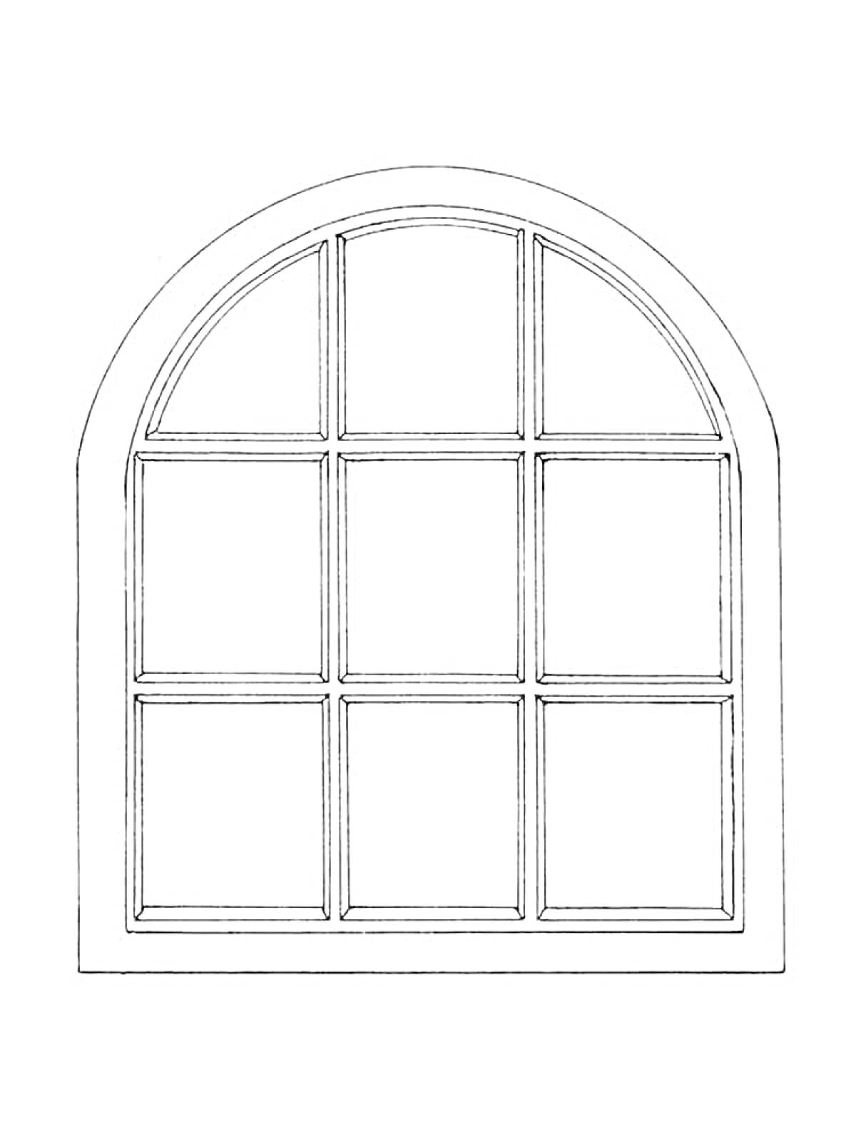 На раскраске изображено: Арка, Решетка, Прямоугольники, Рама, Окна