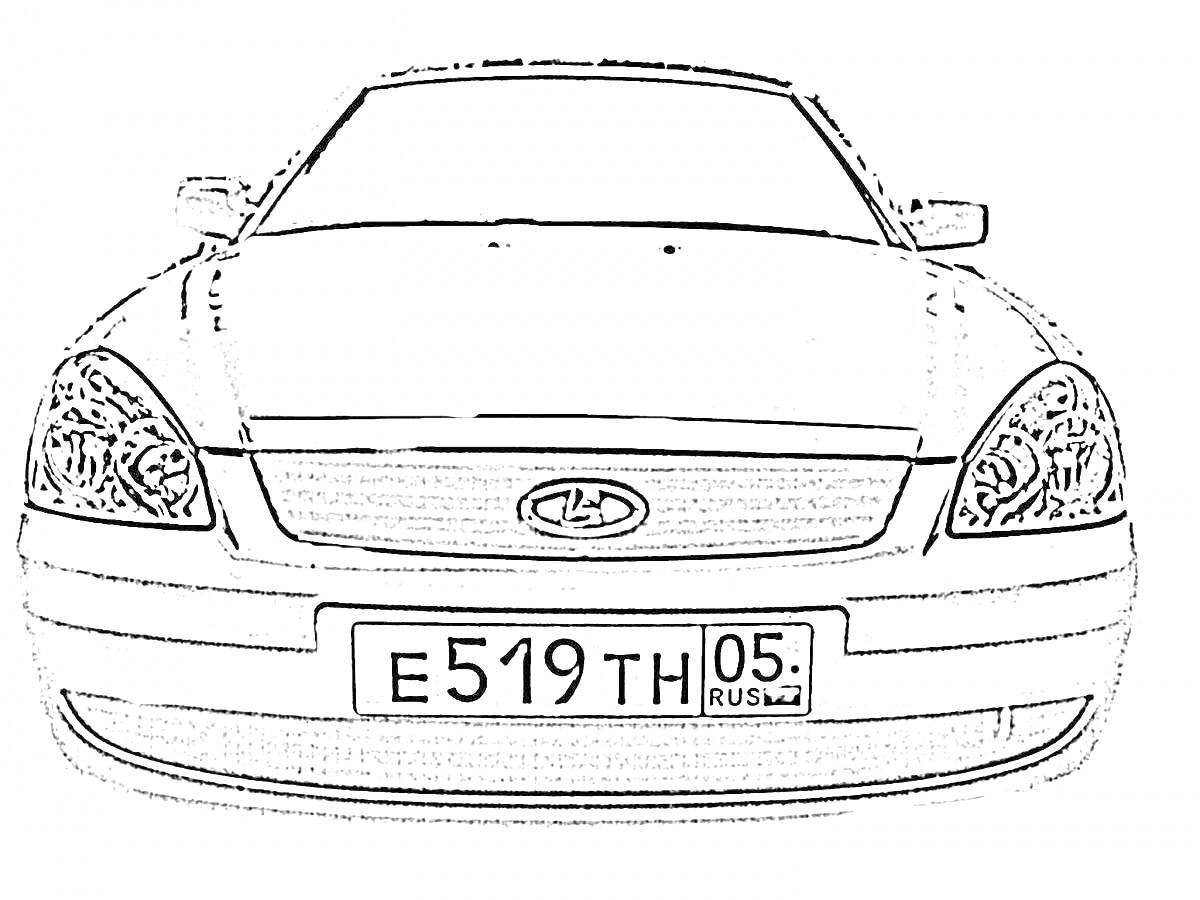Раскраска Легковой автомобиль с номерным знаком E 519 TH 05 RUS