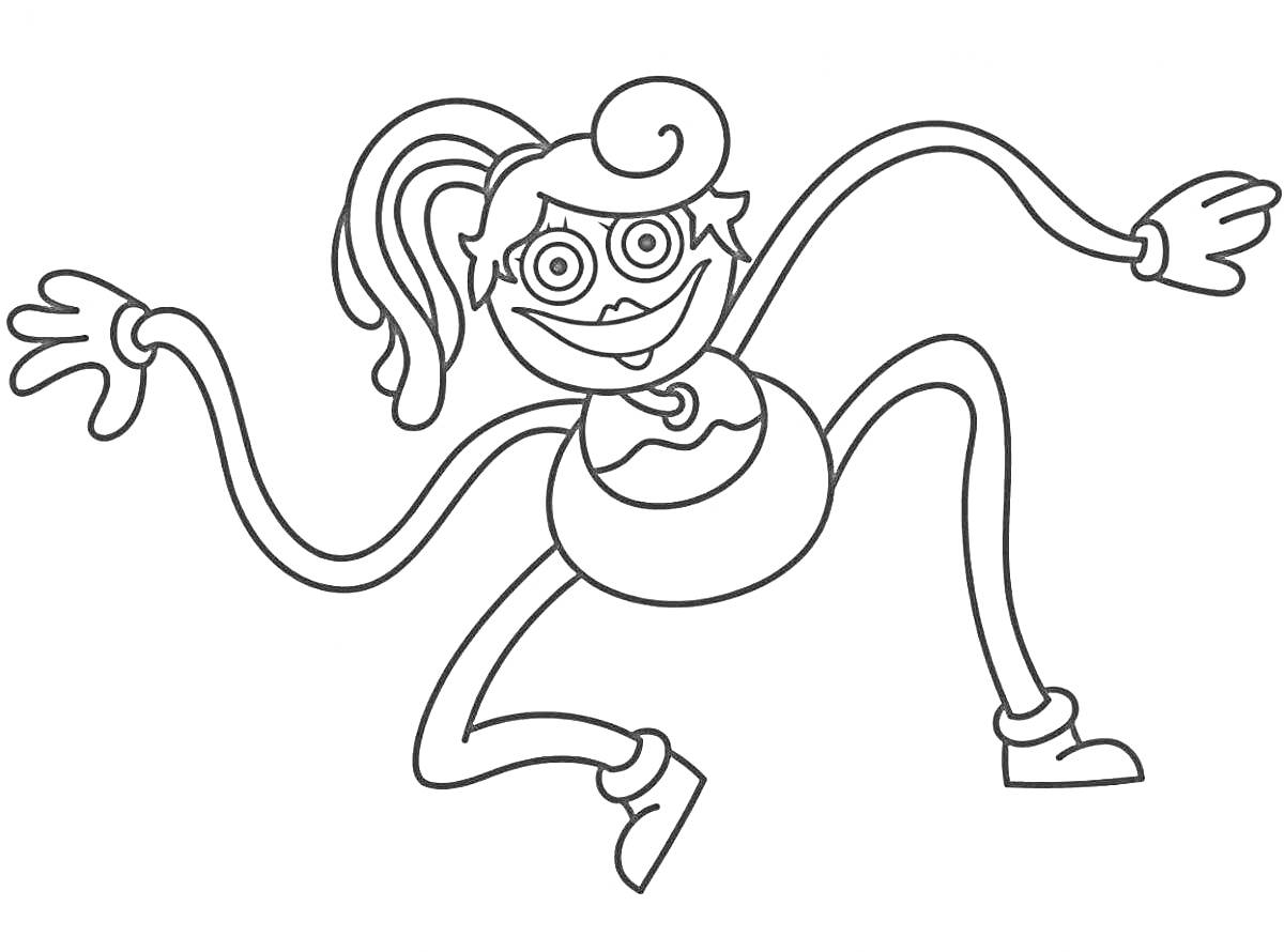 Раскраска Весёлая мама с длинными руками и ногами в прыжке