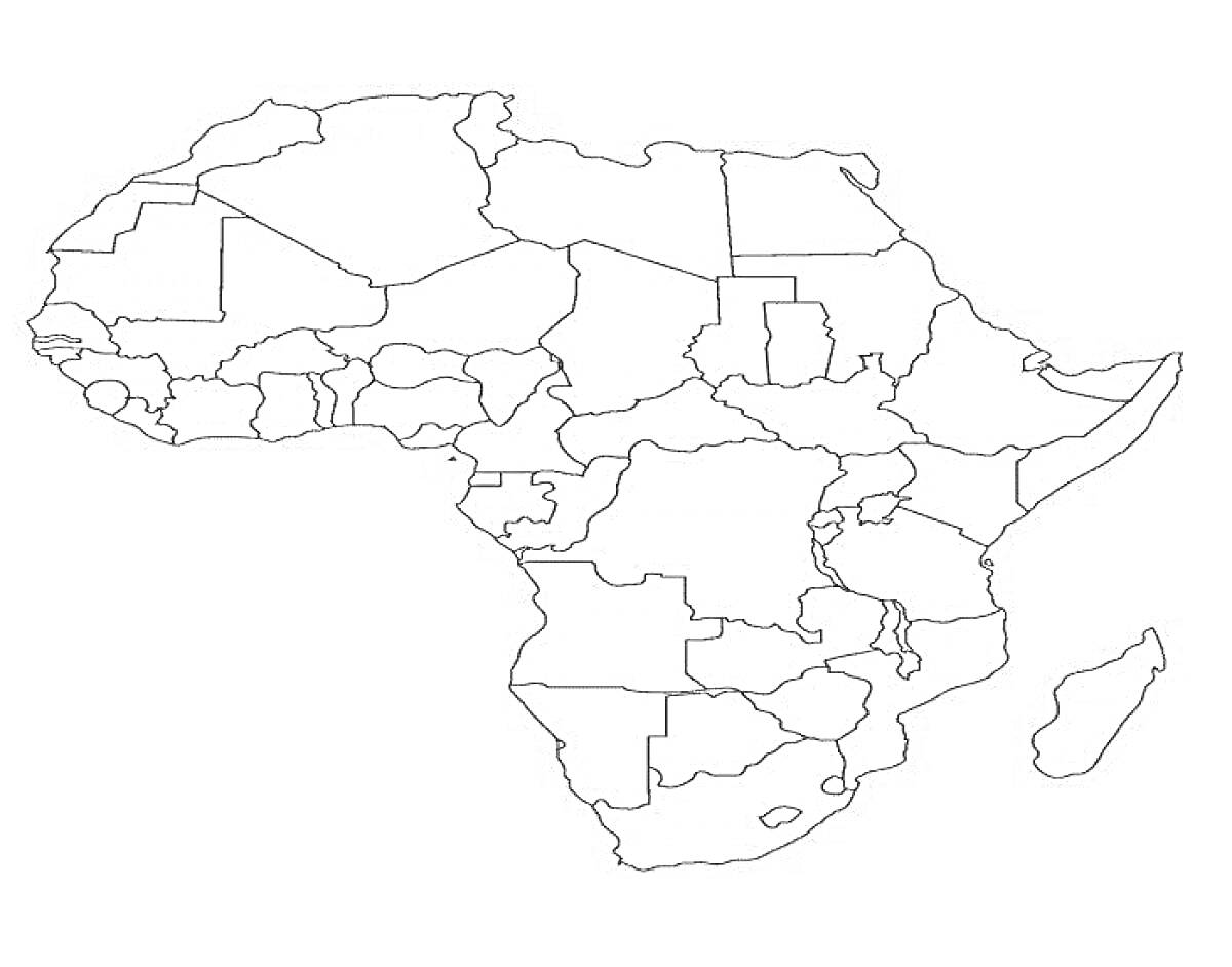 Раскраска Карта Африки с очертаниями стран