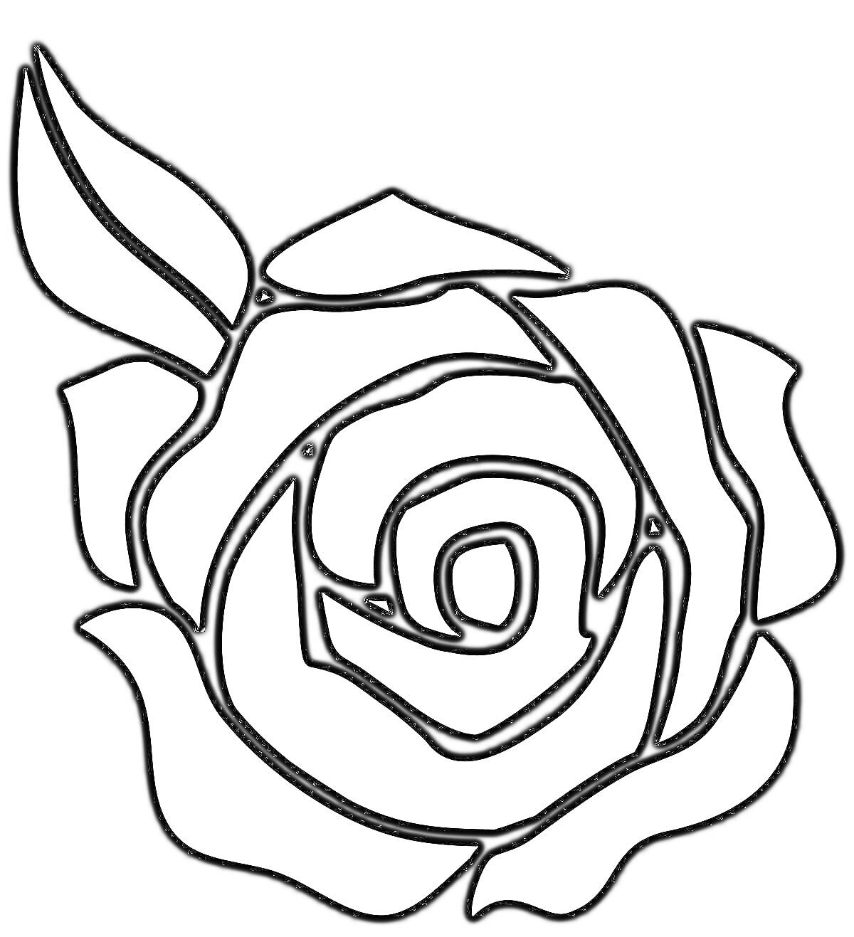 На раскраске изображено: Лепестки, Листья, Цветы, Розы, Контурные рисунки