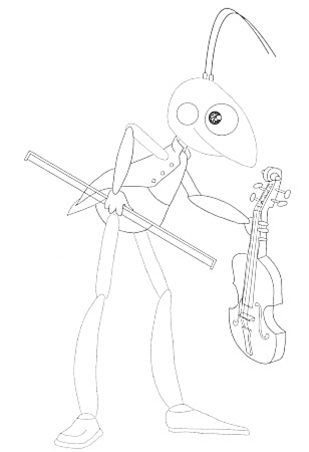 Раскраска Муравей с музыкальным инструментом и смычком