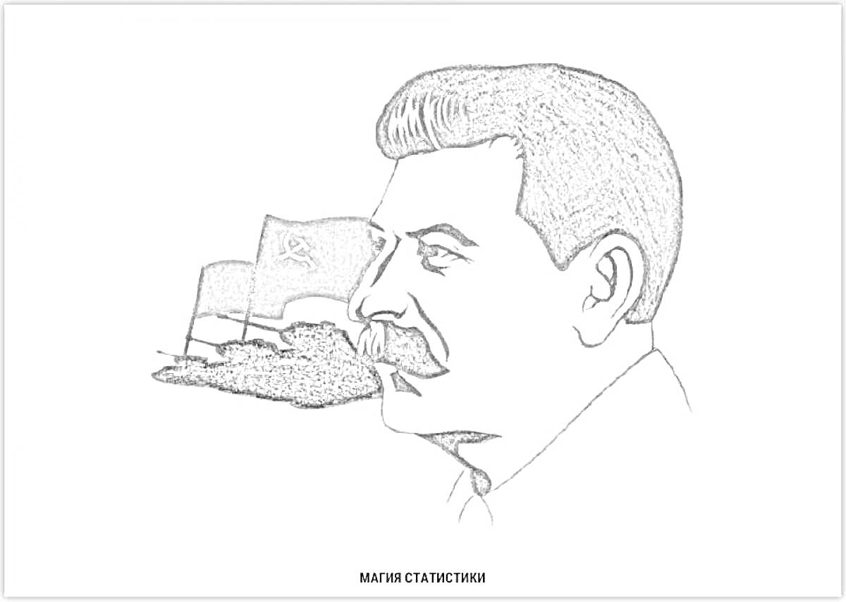 На раскраске изображено: Портрет, Человек, Флаг, СССР, Серп и молот