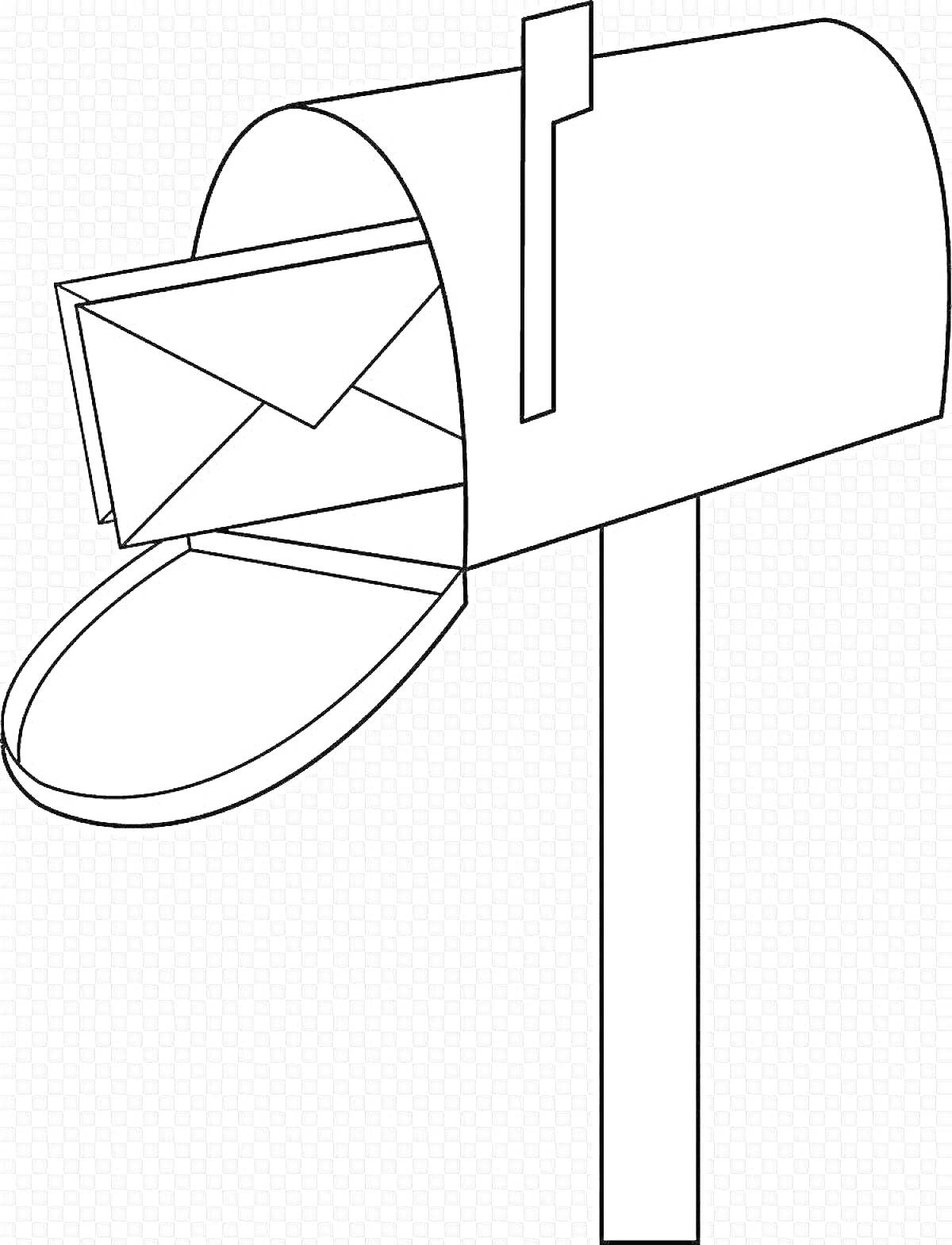 На раскраске изображено: Почтовый ящик, Письма, Открытая дверца, Корреспонденция