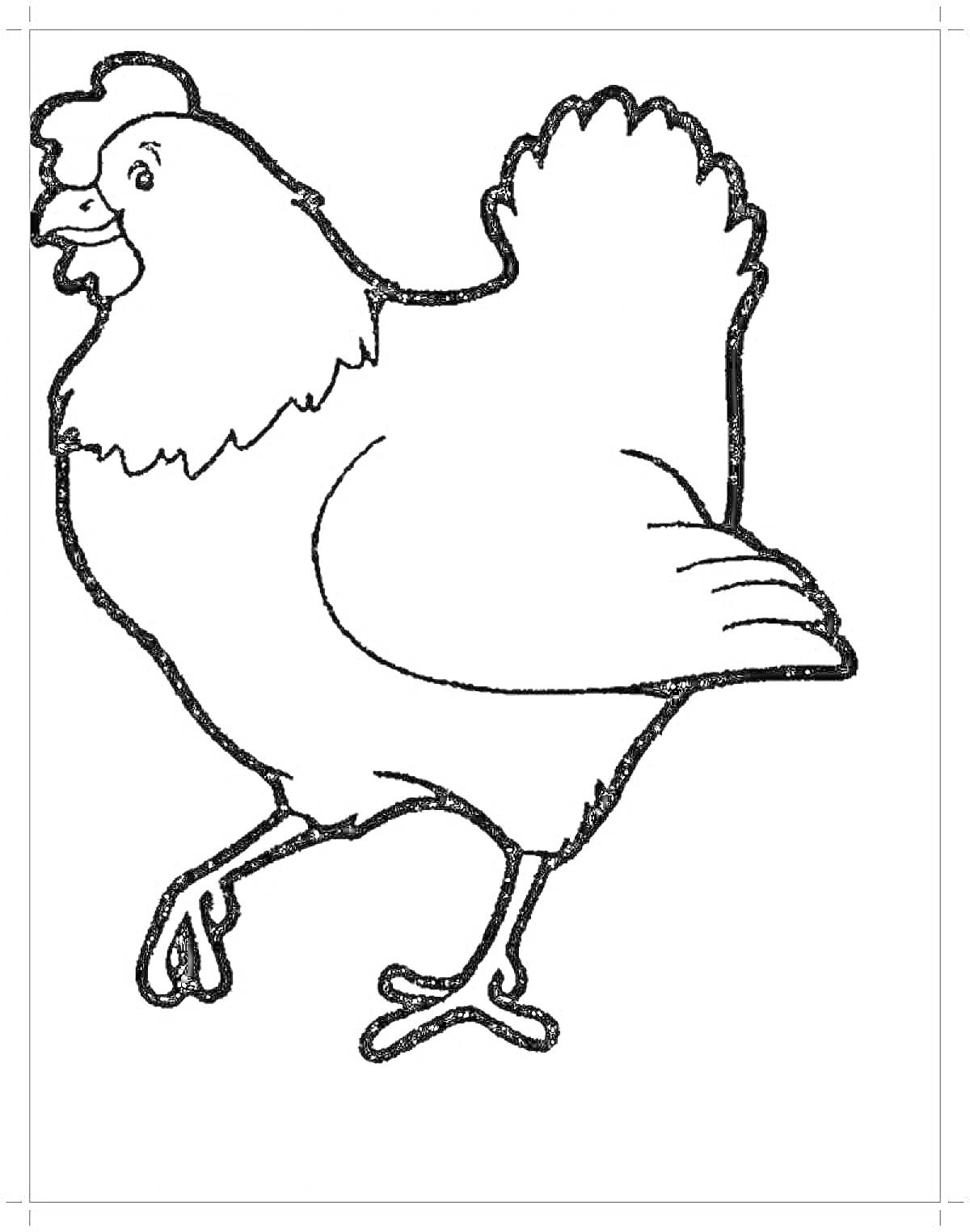 Раскраска Курица, стоящая на одной лапе