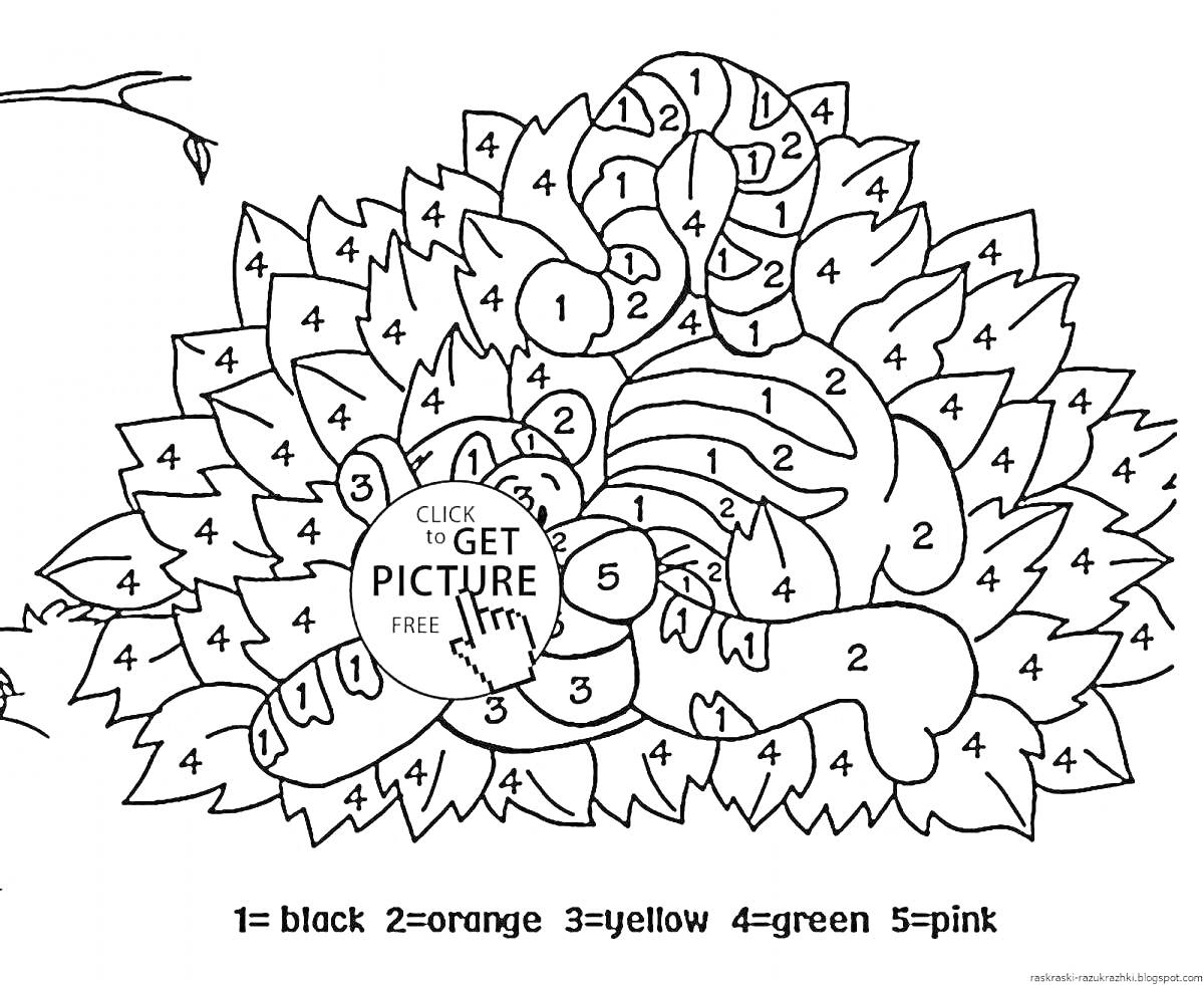 Раскраска Змея в кустах, раскраска по цифрам