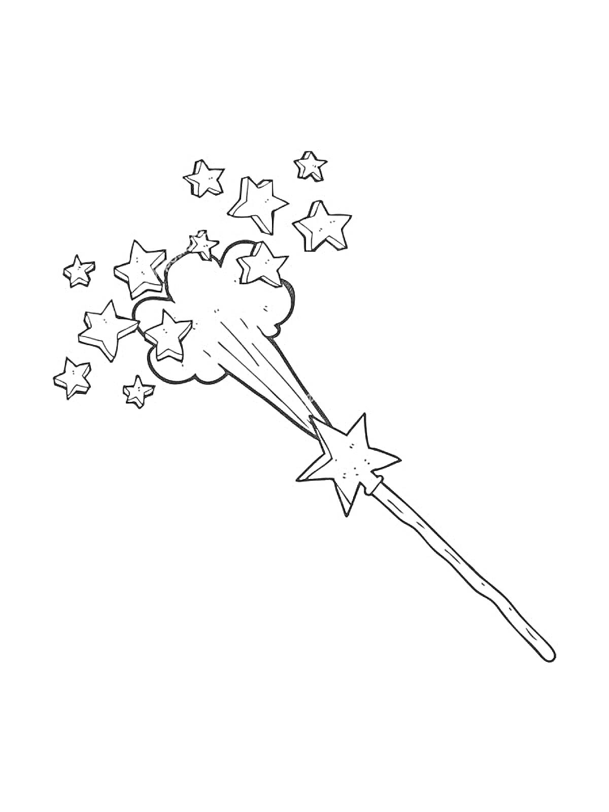 Раскраска Волшебная палочка с облаком и звездами