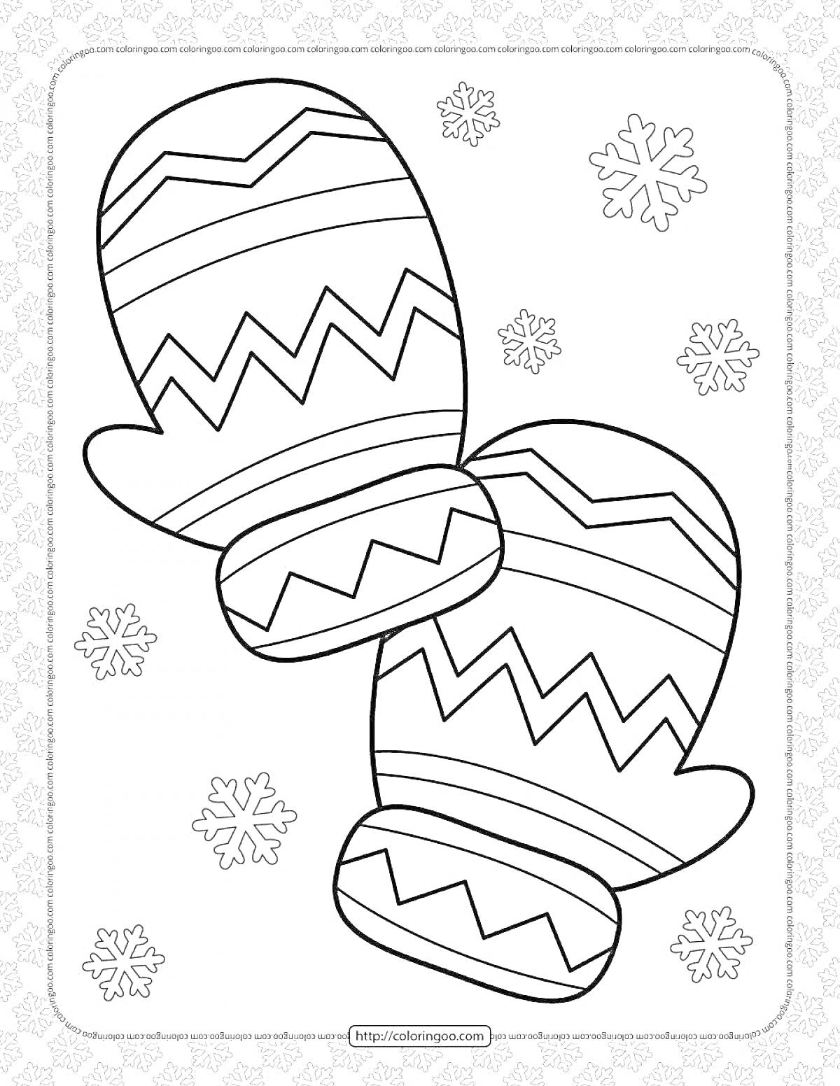 Раскраска Рукавицы с узорами и снежинками