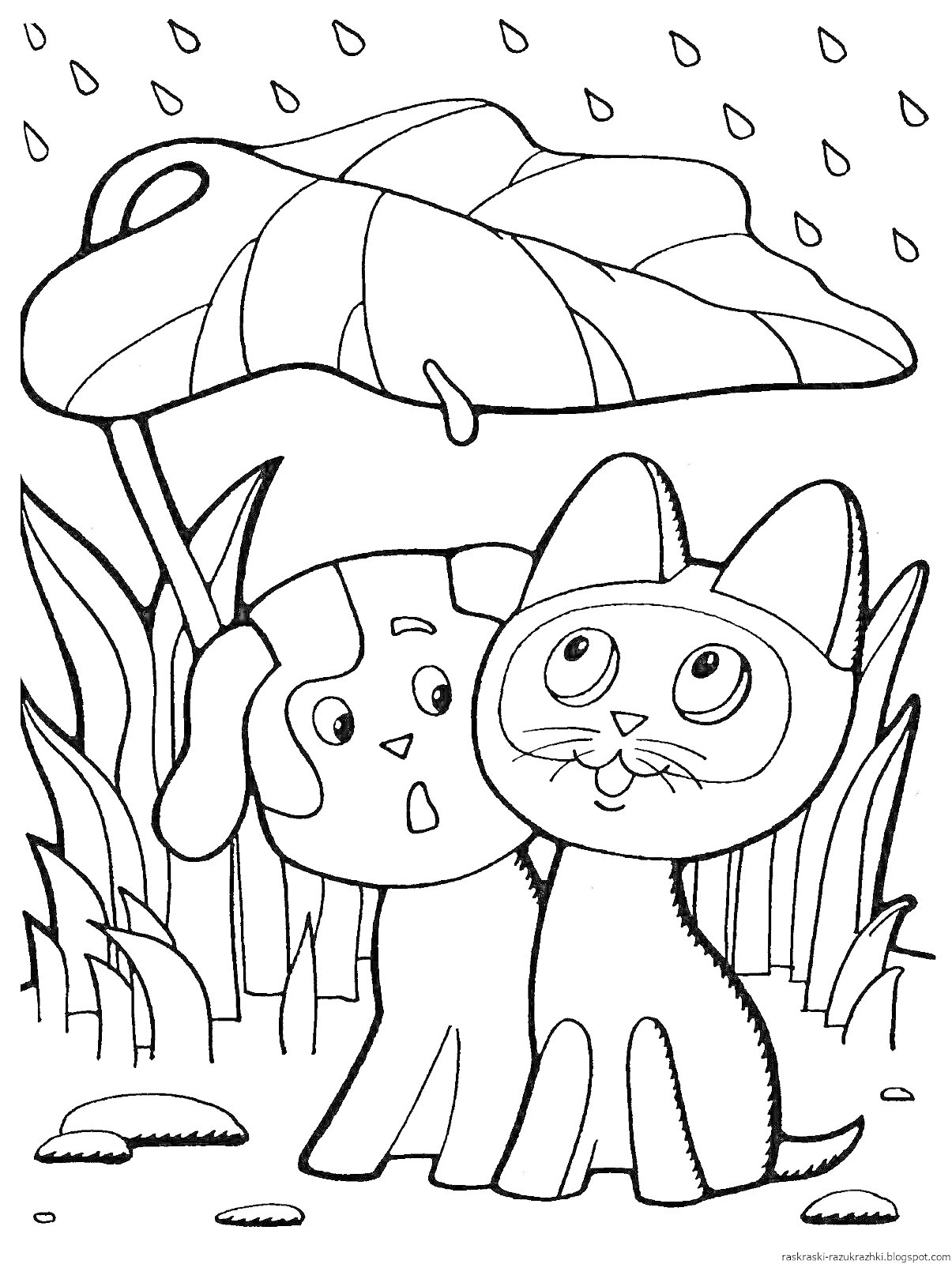 На раскраске изображено: Зонт, Дождь, Поляна, Трава