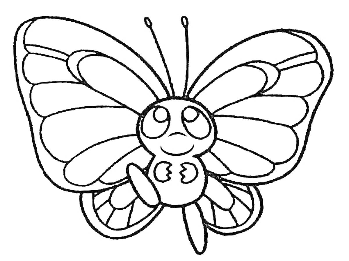 На раскраске изображено: Бабочка, Крылья, Насекомое, Антенны