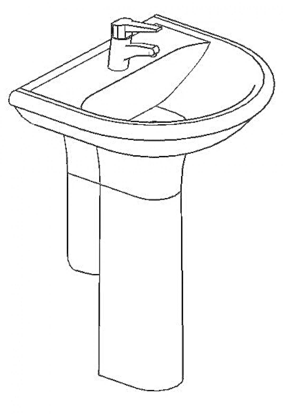 На раскраске изображено: Раковина, Кран, Пьедестал, Сантехника, Водопровод, Мебель