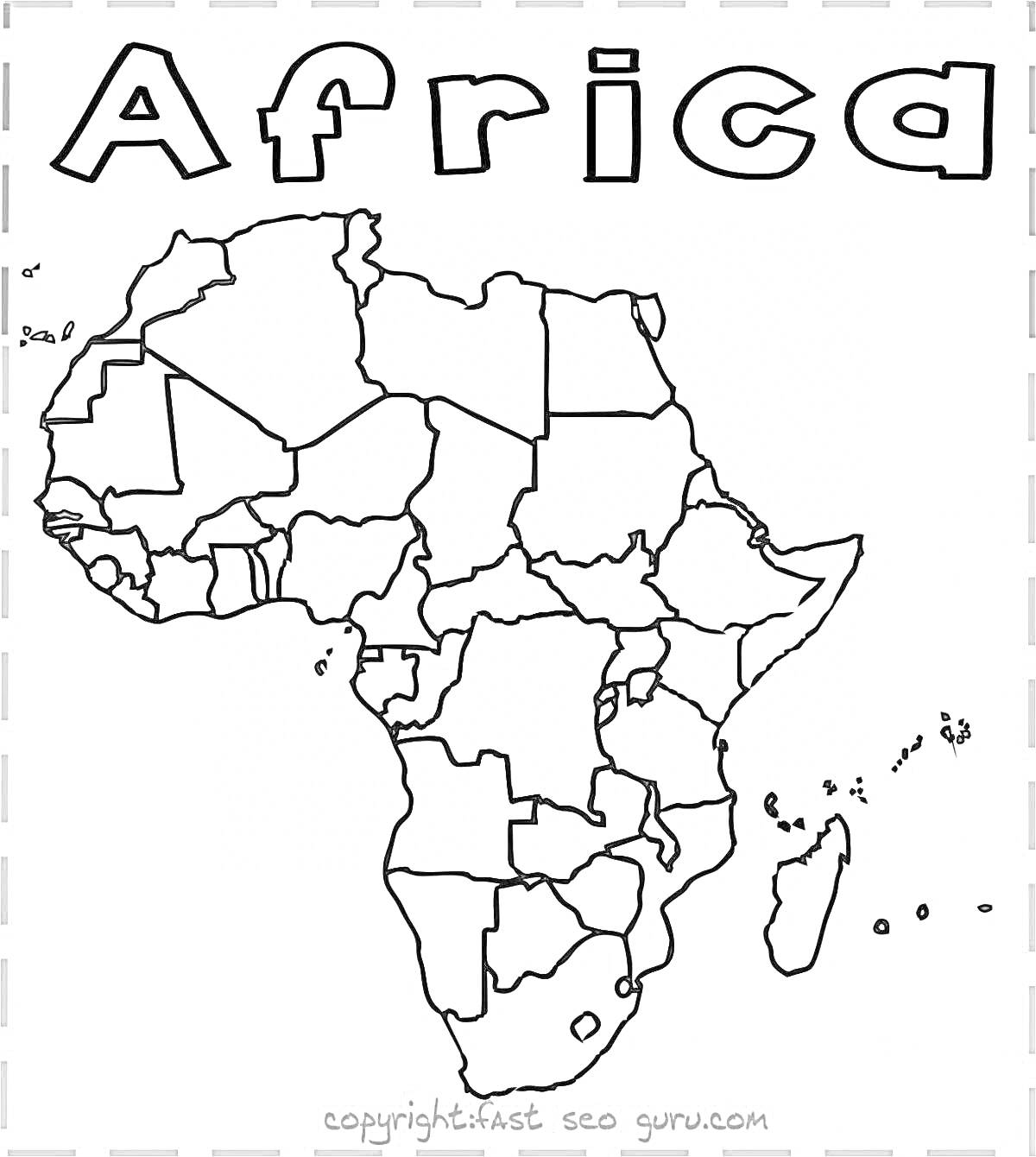 Раскраска Контурная карта Африки с границами стран и надписью