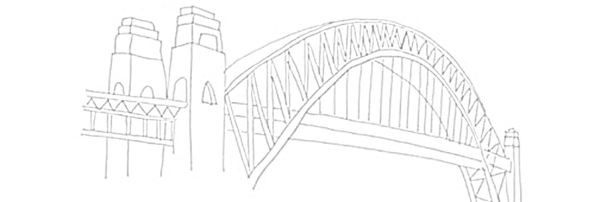 Раскраска Вантовый мост с арочным пролетом и башнями
