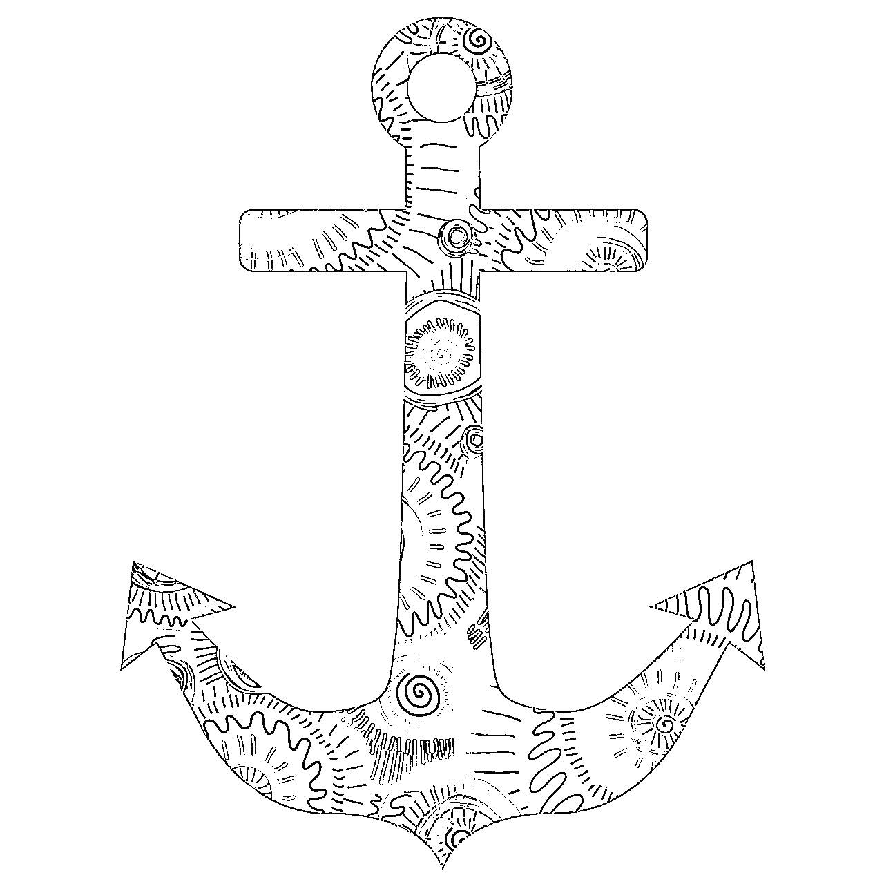 На раскраске изображено: Узоры, Линии, Круги, Якоря