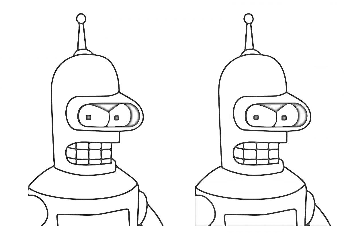 Раскраска Чертеж робота со злыми глазами и антенной на голове