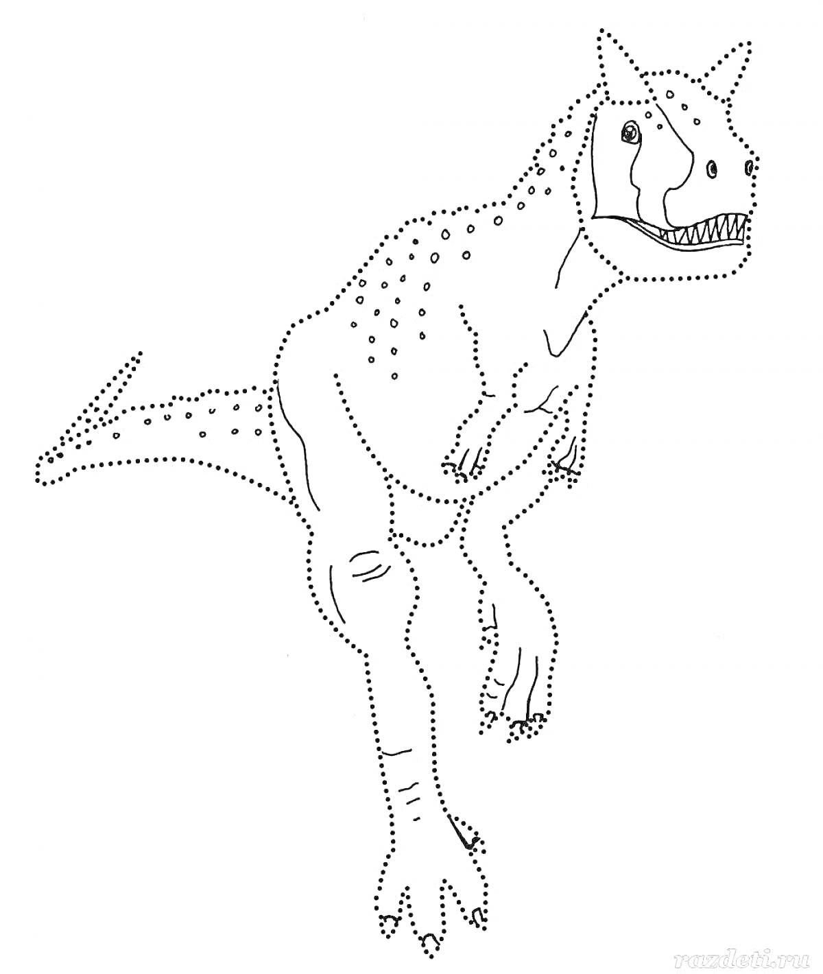 Раскраска Карнозавр из точек для раскрашивания