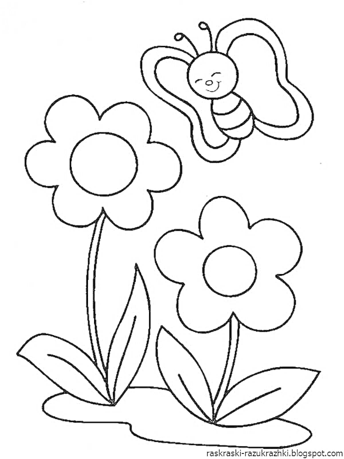 На раскраске изображено: Цветы, Бабочка, Для детей, Природа, Ромашка