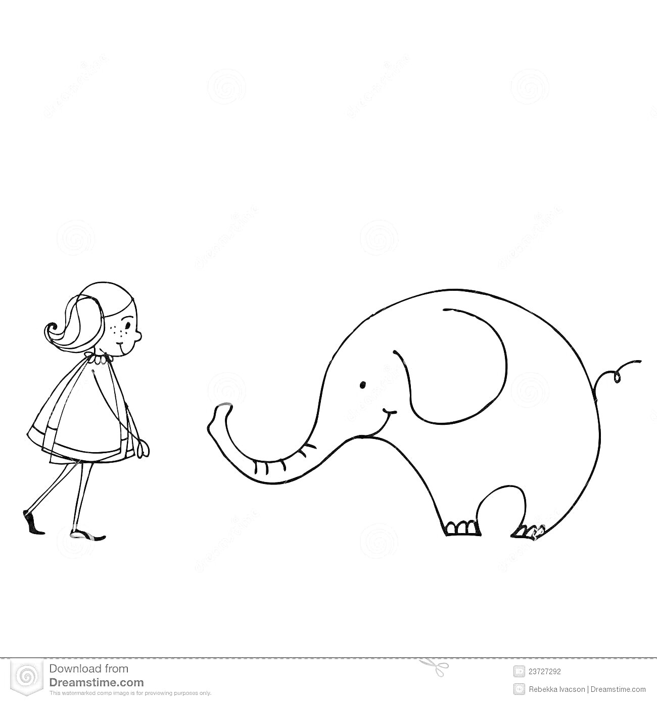 Раскраска Девочка и слон