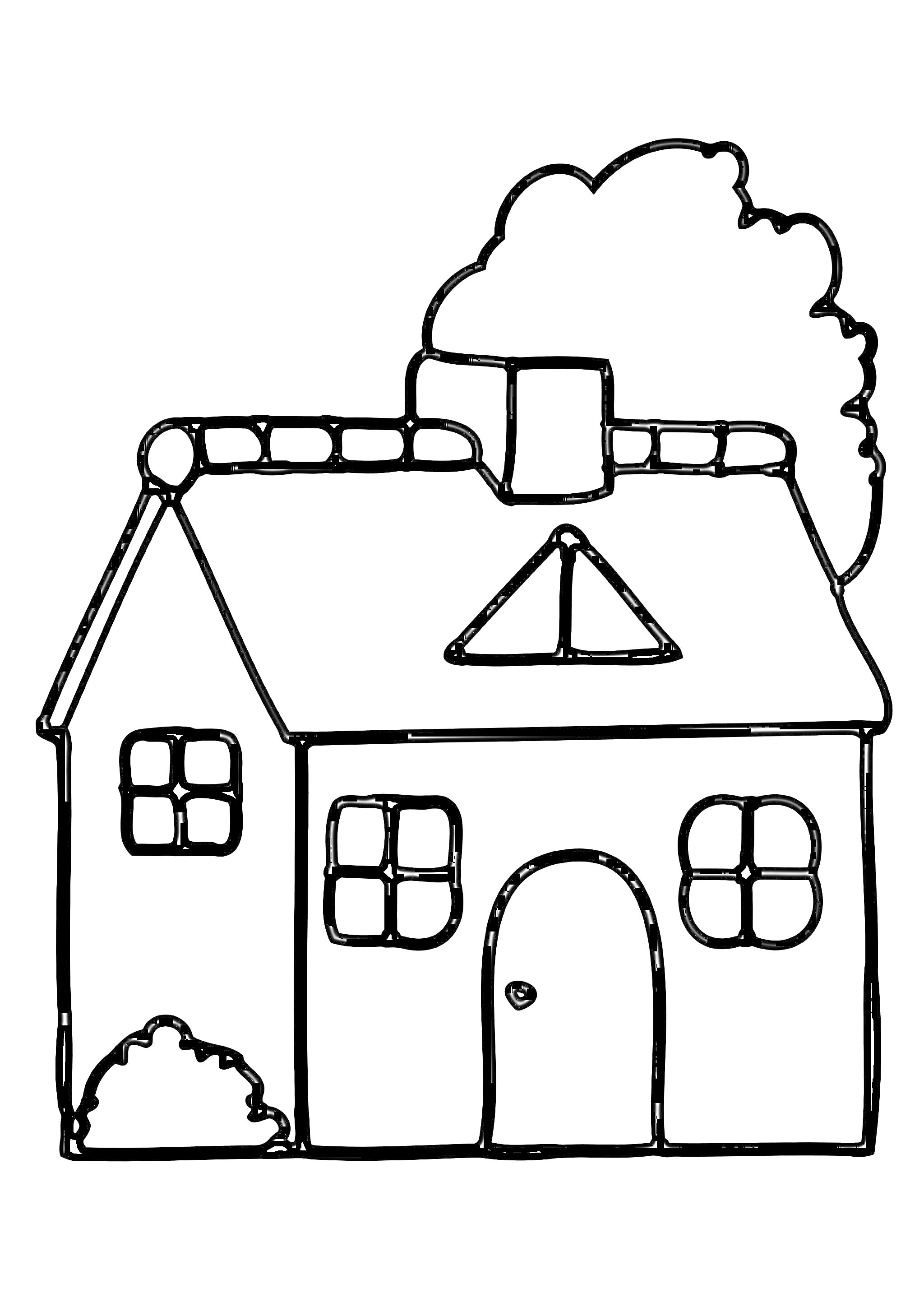 На раскраске изображено: Домик, Труба, Дверь, Крыша