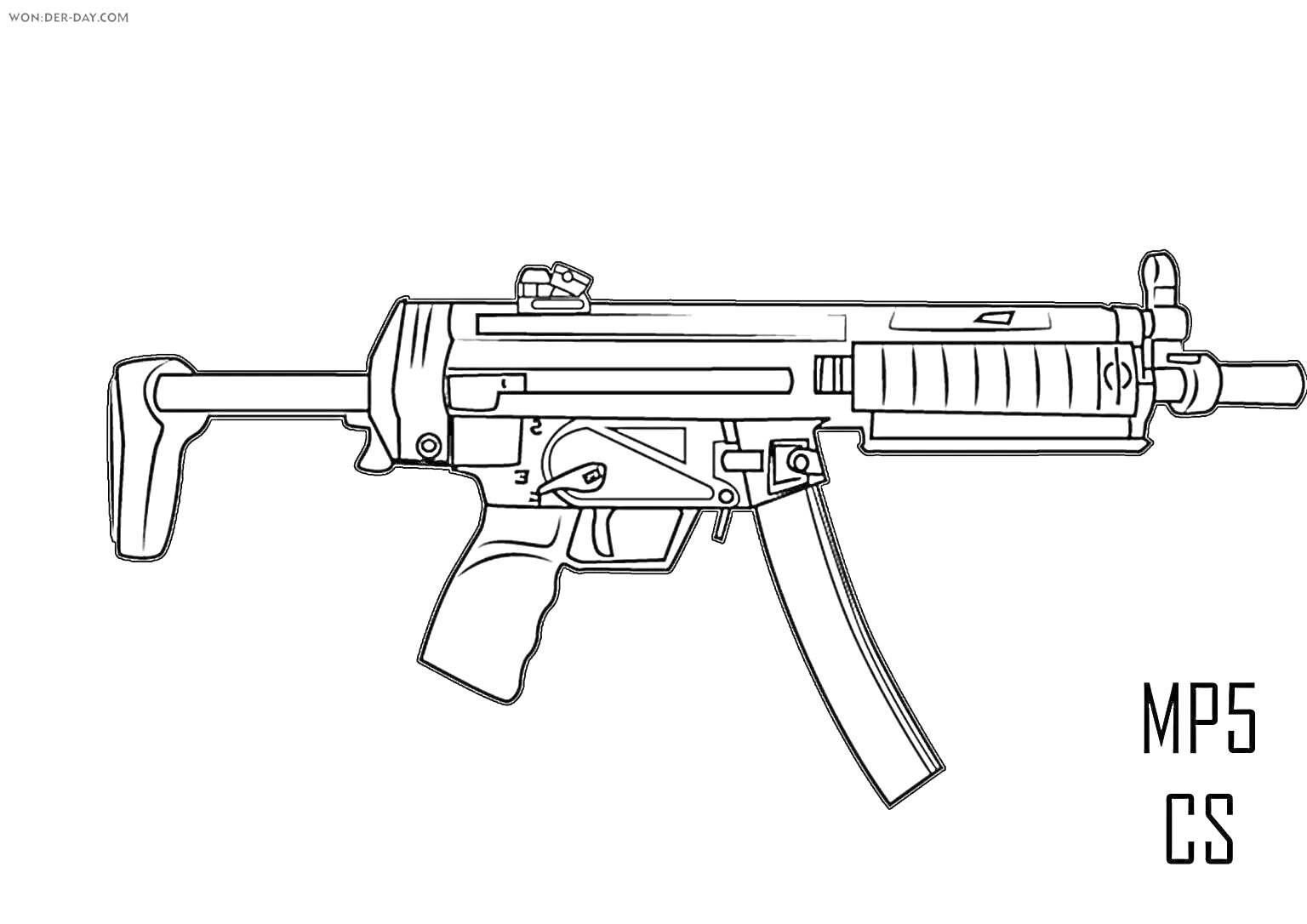 Раскраска MP5 CS со всеми элементами на фото