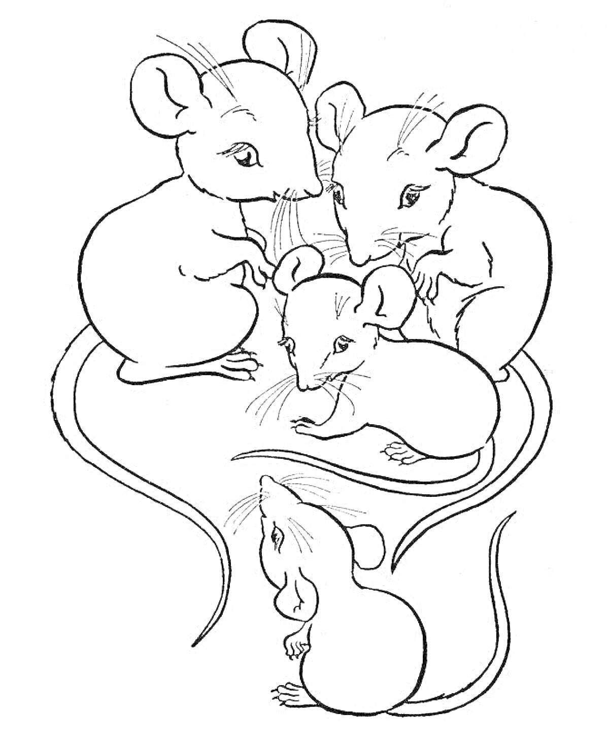 На раскраске изображено: Мышь, Семья, Грызуны, Животные