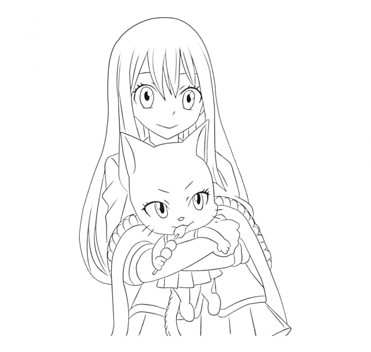 На раскраске изображено: Длинные волосы, Хвост, Аниме