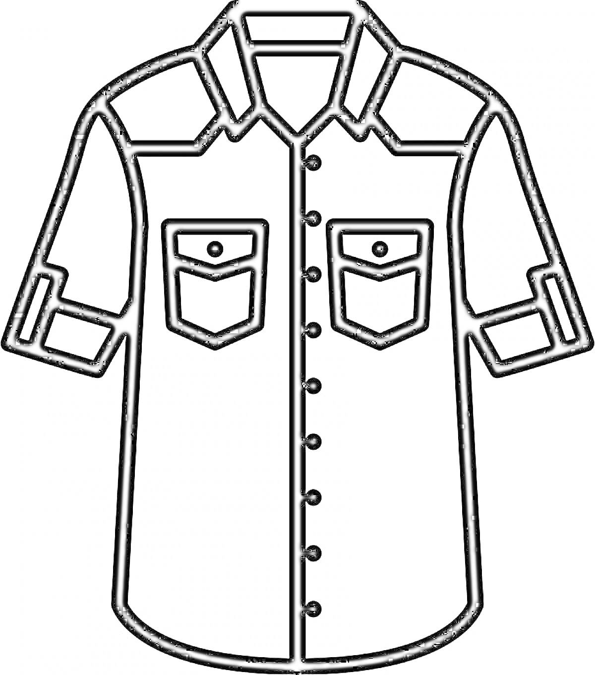 Раскраска рубашка с воротником, длинными рукавами и двумя нагрудными карманами