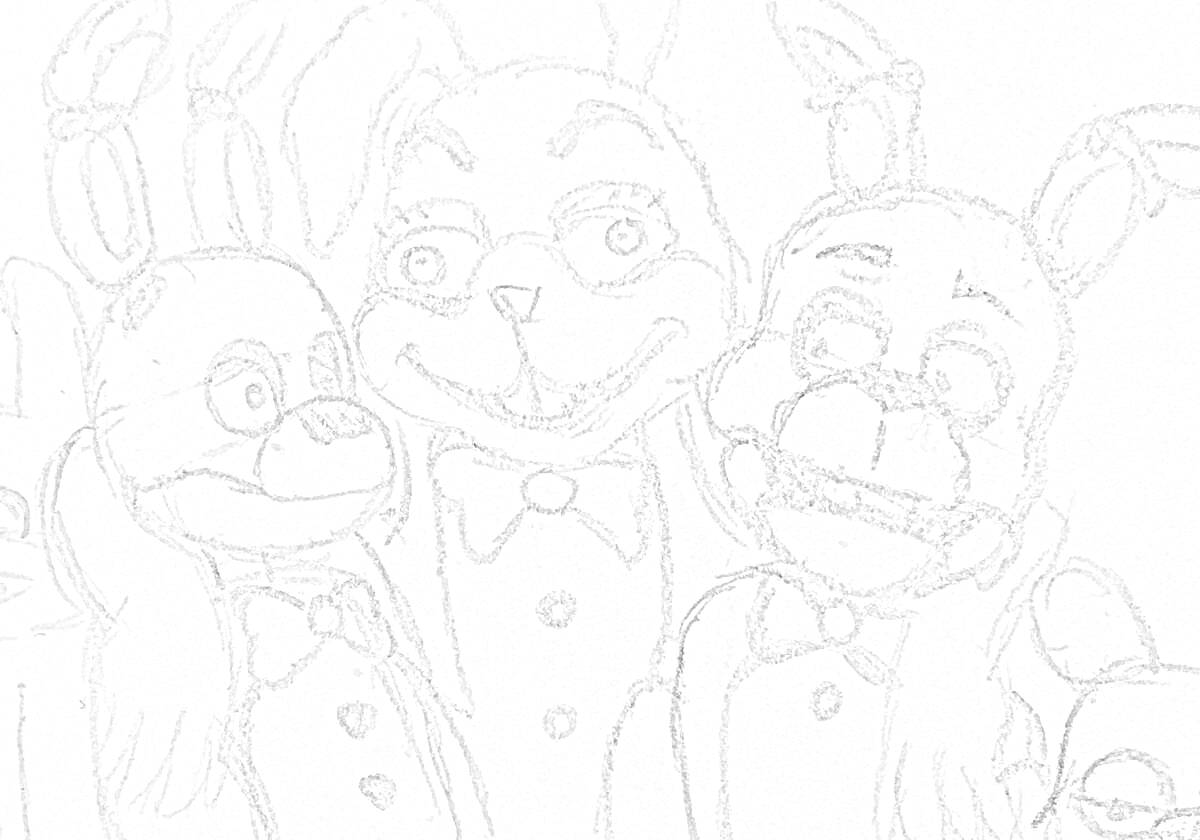 Раскраска Три аниматроника с ушами кролика, в галстуках-бабочках